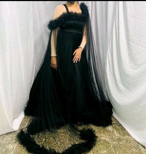 Elegant Black Tulle Gown with Cape
