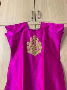 Pink Silk Kurti with Gold Embroidery