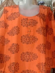 Vibrant Orange 🧡 Printed Cotton Kurti  🏵️