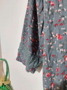 Floral Grey A-line Kurta 💐🖤🤍
