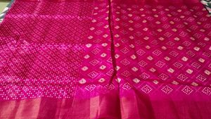 rani pink Bandhani Saree with blouse piece