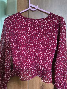 Floral Print Long Sleeve Top (Maroon &amp; White Flora