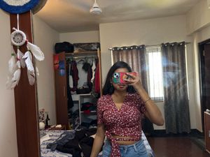 red wrap up shein top