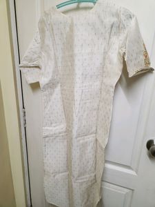 Cream And Orange Chanderi Silk KURTI