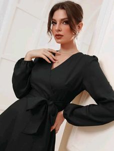 Plain Black Maxi Belted Dress