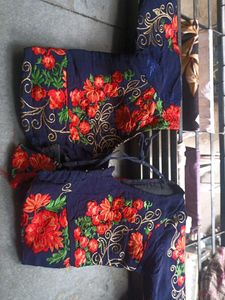 Embroidered Navy Blouse