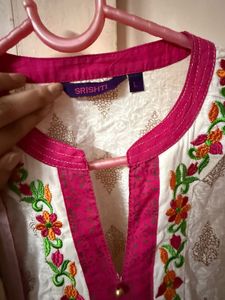 White &amp; Pink Frock Style Kurta and Dupatta