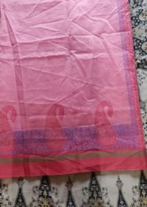 Peach Printed Kota Doria Saree