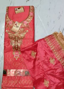 Unstitched Suit Material 3pc Fabric Magenta