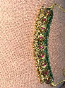 Green & Gold Necklace With Meenakari Work