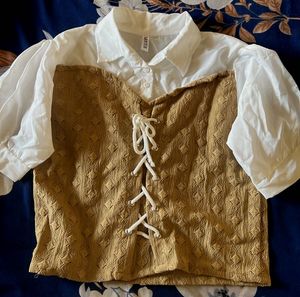 Lace-Up Corset Style Puff Sleeve Top