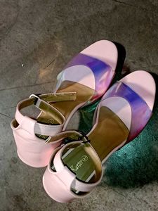 Baby Pink Holographic Heel Sandals