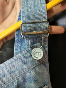 Denim Overall Dress with London Patch