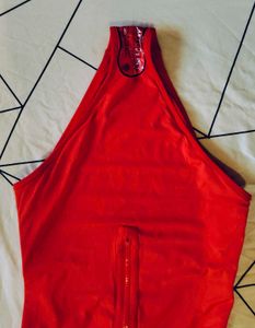 Red Sleeveless Zip Swimsuits