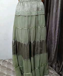 Olive Green Tiered Maxi Skirt