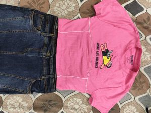 Cute Pink Graphic Tee &amp; Denim Skirt