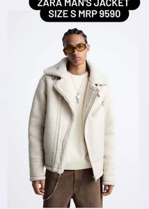 Zara Man's White Faux Shearling Jacket - Size