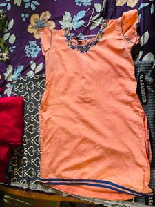 Embroidered Beautiful Peach Kurta - 2XL