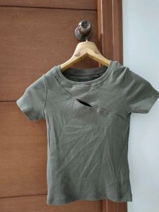 WESTSIDE Olive Green Cutout Crop Top