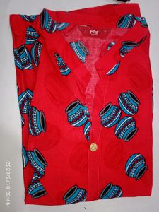 Red V Neck Soft Cotton Kurti