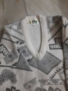 Vintage Patterned V-Neck Sweater