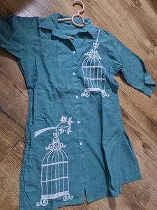 Green Birdcage Print Button-Up Shirt