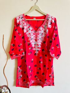 Red Embroidered Kurta