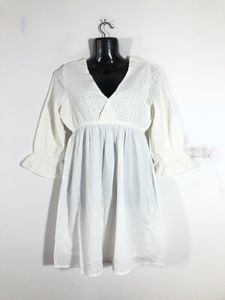 White Eyelet Detail Mini Dress