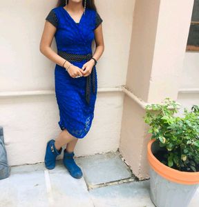 Blue Polka Dot Dress + Belt