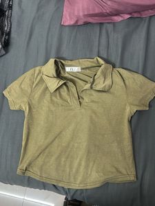 Olive Green Polo Crop Top