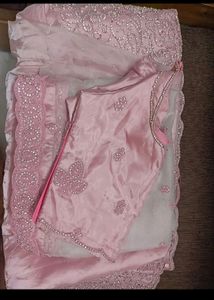 Elegant Pink Embellished Saree