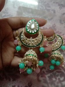 Green Kundan Jhumka Earrings