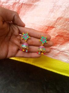 Vibrant Floral Jhumka Earrings
