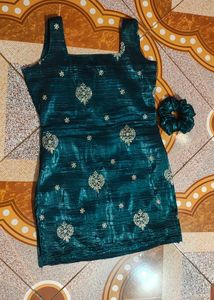 Dark Sea Green Tissue Crush Fabric Short Kurti