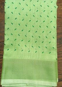 Light Green Leaf-Print Saree