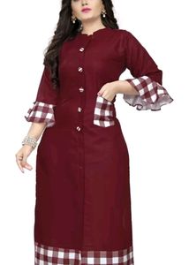 Women Checkered Pure Cotton Straight Kruti (Maroon