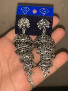 Statement Silver Jhumka Earrings