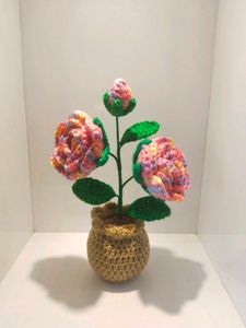 Crochet Multicolored Potted Rose 🌹