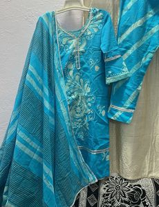 🩵Sky Blue Batik print designer Kurta Set🩵