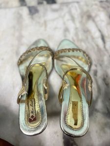 Gold Beaded Heeled Sandals