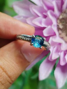 Blue-green Double Toned Stone Pure Silver Ring