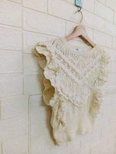 Zara Knit Top with Lace Details