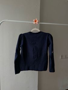 Vintage Navy Blue Embroidered Knit Cardigan
