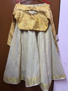 Gold &amp; White Lehenga Set
