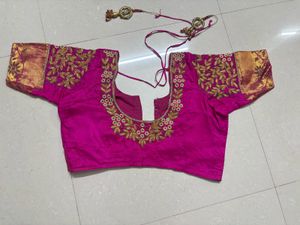 Bridal Aari heavy worked Silk Pink Blouse