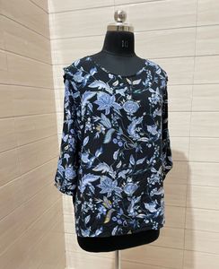 Street One Linen Floral Print 3/4 Sleeve Top