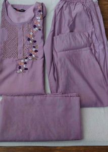 Lilac Embroidered Kurta Pant Set