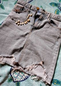 Distressed Denim Mini Skirt