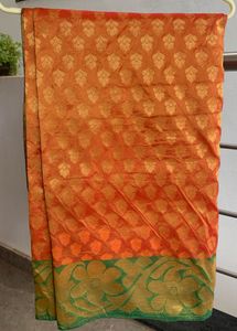 Orange &amp; Gold Brocade Saree