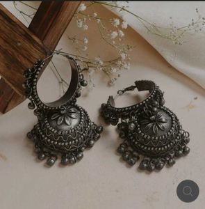 Oxidized Silver Jhumka Earrings